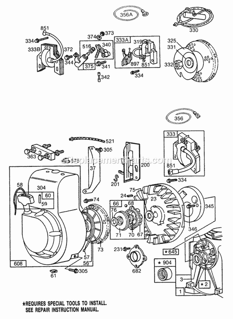 Blower HsgFlywheelRewind Diagram and Parts List for 081331-0532-01  Briggs and Stratton Engine